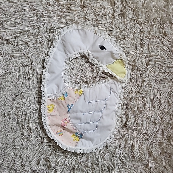 *SOLD* Handmade Vintage Mother Goose Swan w/ Care Bears Baby Bib - Picture 8 of 8